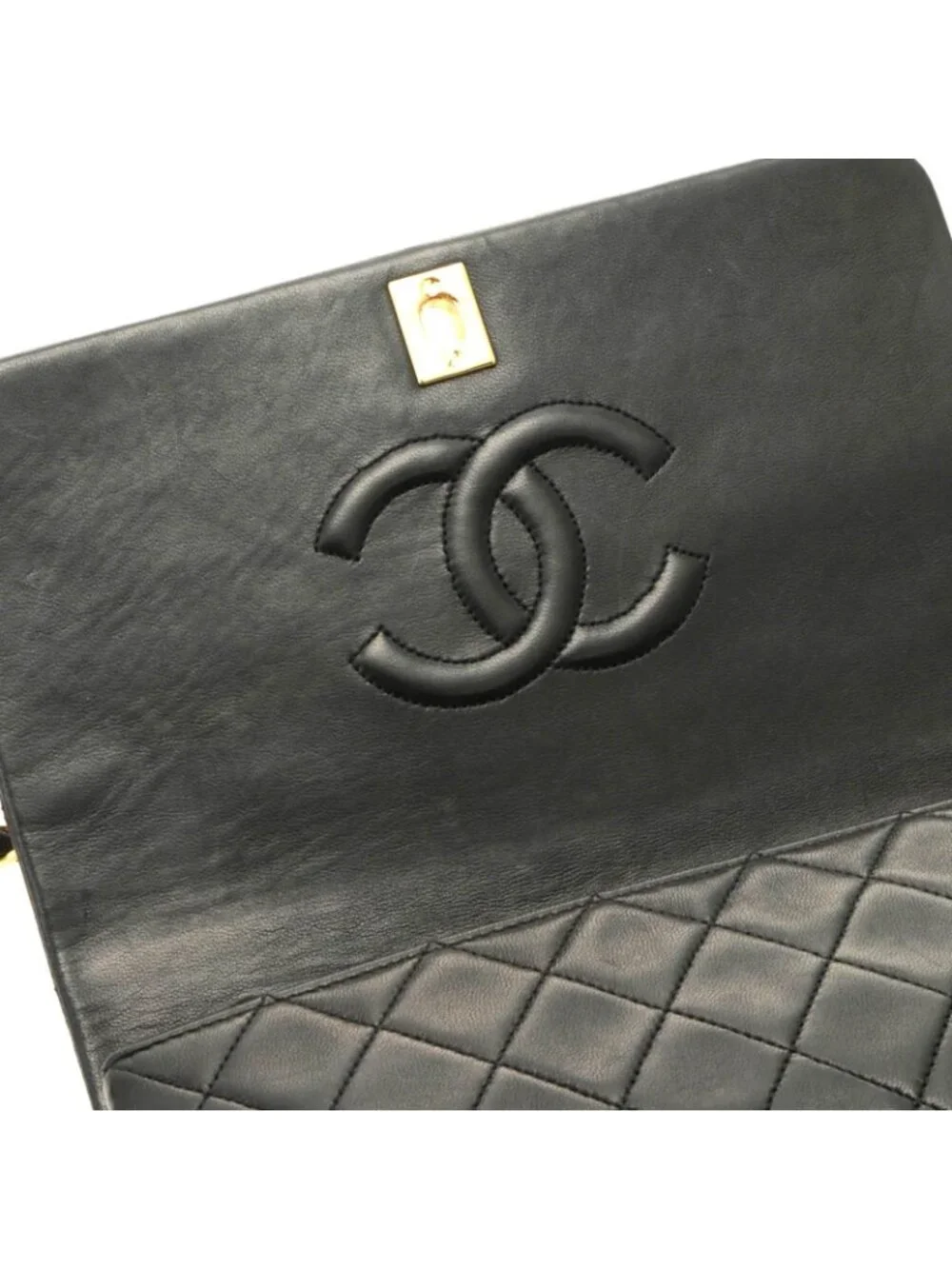 Chanel Quilted 23 Turnlock Full Flap Chain Shoulder Bag Black Gold Lambskin